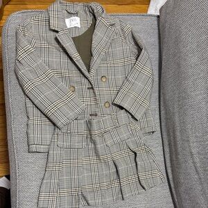 Zara Checkered Blazer and Skirt Ensemble